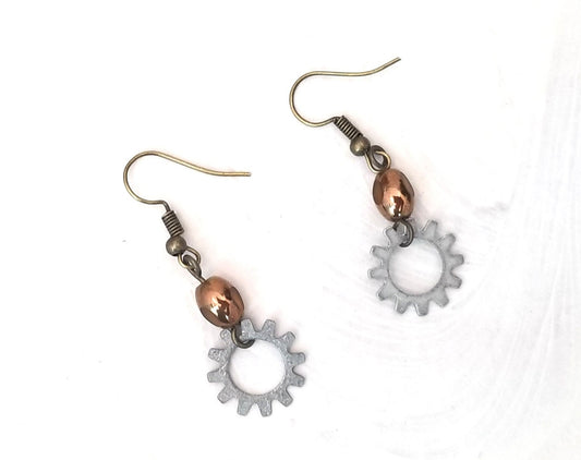 Earrings with Bead Over Gear, Steampunk, Wedding, Bridesmaid, Art Nouveau, Belle Époque, Renaissance, Garden, Choice of Colors