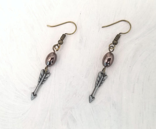 Earrings with Arrow Charms, Steampunk, Wedding, Bridesmaid, Art Nouveau, Belle Époque, Renaissance, Garden, Brown, More Colors Avail