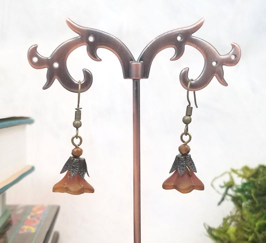 Glass Flower Earrings in Brown, Wedding, Bridesmaid, Art Nouveau, Belle Époque, Renaissance, Garden, Choice of Closure Types