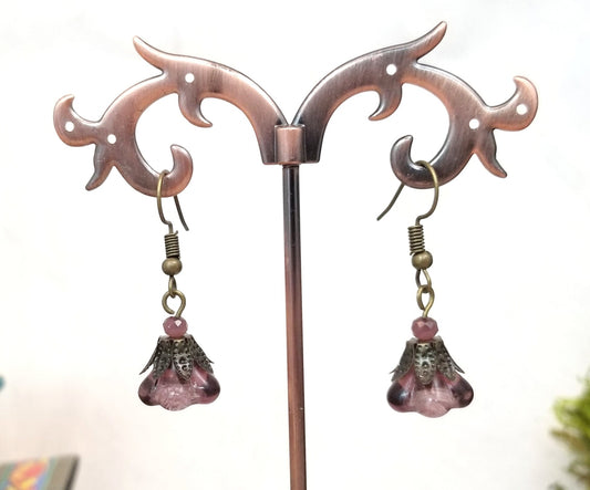 Glass Flower Earrings in Wine Purple, Wedding, Bridesmaid, Art Nouveau, Belle Époque, Renaissance, Garden, Choice of Closure Types