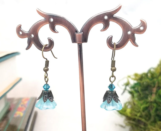 Glass Flower Earrings in Aqua Sky Blue, Wedding, Bridesmaid, Art Nouveau, Belle Époque, Renaissance, Garden, Choice of Closure Types