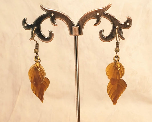 Double Glass Leaf Earrings in Brown, Wedding, Bridesmaid, Art Nouveau, Renaissance, Belle Epoque, Forest, Choice of Closure Types